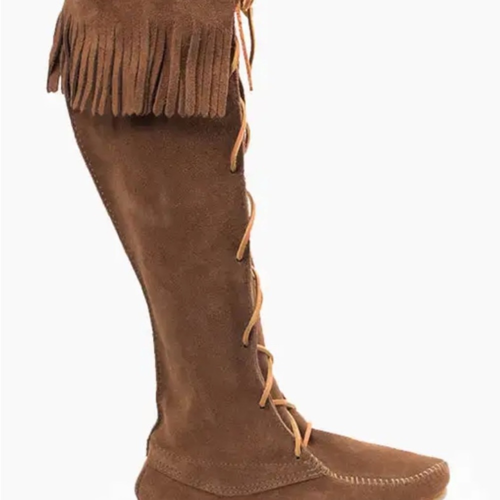 Minnetonka Brown Suede Front Lace Knee-High Leather Boots - Picture 2 of 12